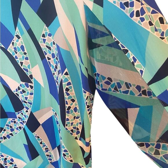 Ibkul Sz 2XL Turquoise Blue Geometric Print UV Sun Protection Long Sleeve Top - Picture 3 of 7